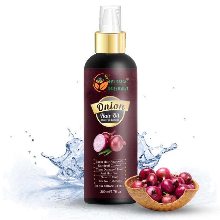 HERBS BOTANICA Red Onion Hair Oil with Black Seed Oil Jojoba Argan Tea Tree Sandalwood Rose Hair Growth Essentials and H