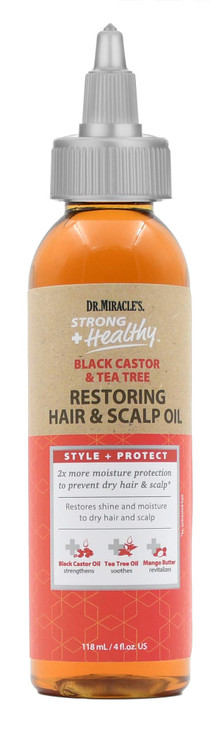 Dr Miracles Strong Healthy Restoring Oil with Black Castor Oil Tea Tree Oil and Mango Butter for 2x Moisture 4oz