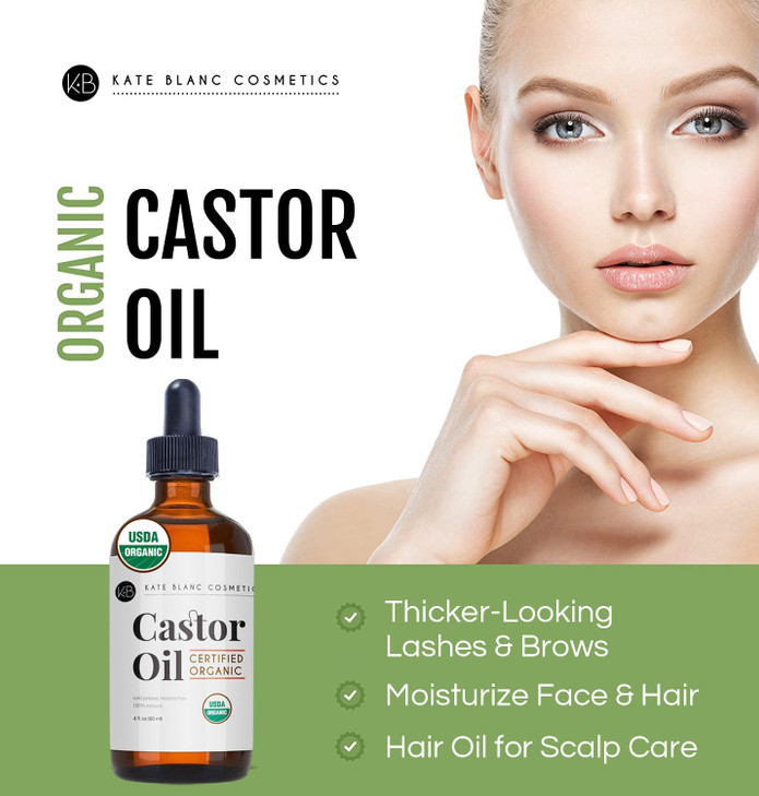 Kate Blanc Cosmetics Castor Oil Organic 4oz 100 Pure Cold Pressed Hexane Free Natural Oil for Hair Eyelashes Eyebrows Sk