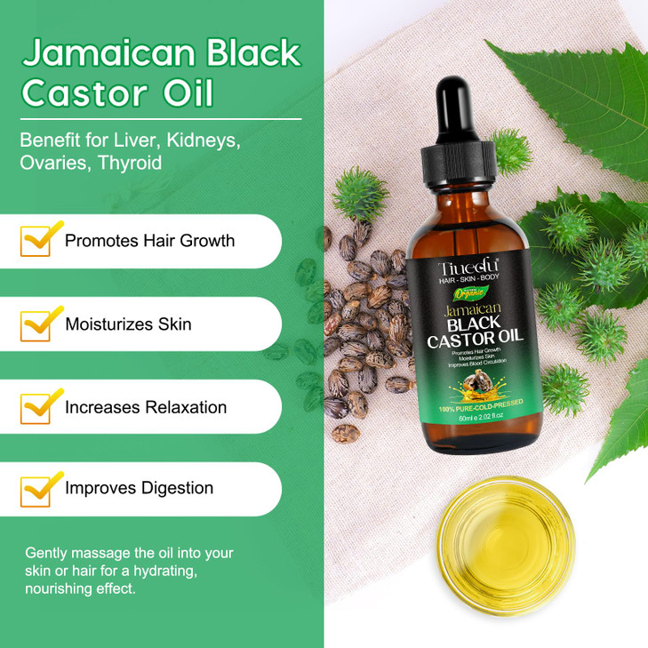 Tiuedu 2PCS Jamaican Black Castor Oil for Hair GrowthThicker Eyelashes EyebrowsCastor Oil for FaceBody Skin100 Pure Cold