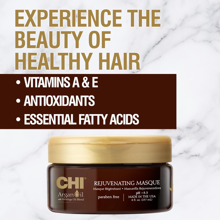 CHI Argan Oil Rejuvenating Masque Replenishes Hair Moisture Helps Protect Against Damage Sulfate Paraben CrueltyFree 8 O