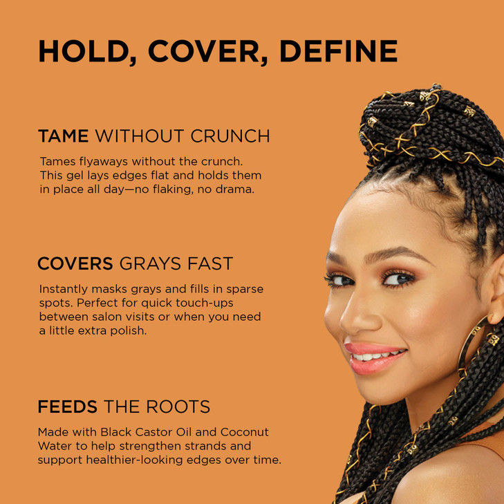 African Pride Black Castor Miracle Hold Cover Edges Hair Gel with Black Castor Oil Coconut Water Edge Control for Braids