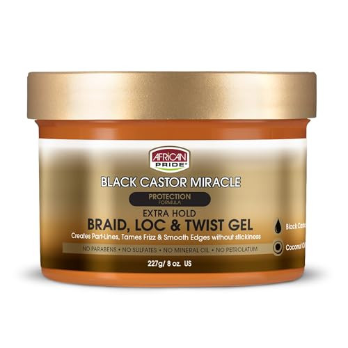 African Pride Black Castor Miracle Extra Hold Braid Loc Twist Gel Extreme Hold Braiding Hair Gel Edge Control Tames Friz