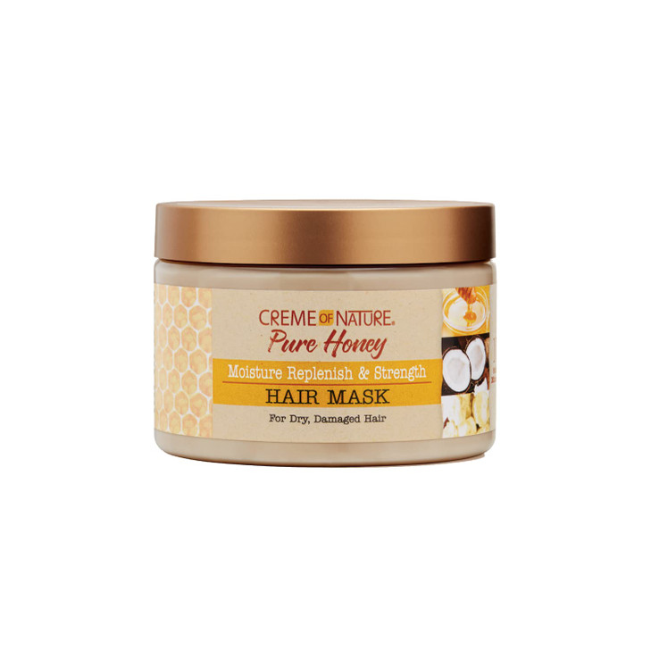 Hair Mask by Creme of Nature Pure Honey Coconut Oil and Shea Butter Formula Moisture Replenish Strength 115 Oz