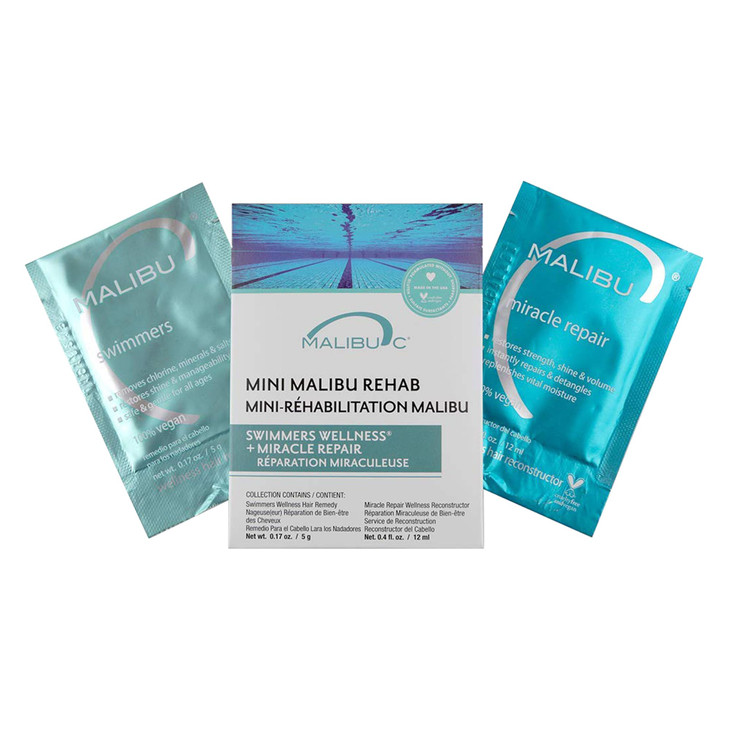 Malibu C Mini Malibu Rehab Swimmers Wellness Contains 2 Hair Remedy Packets Discoloration Correcting Hair Care for Swimm