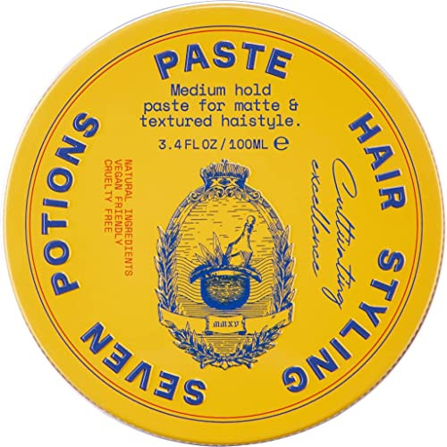 SEVEN POTIONS Mens Hair Styling Paste Medium Flexible Hold with No Shine WaterBased Natural Vegan CrueltyFree Easy Resty