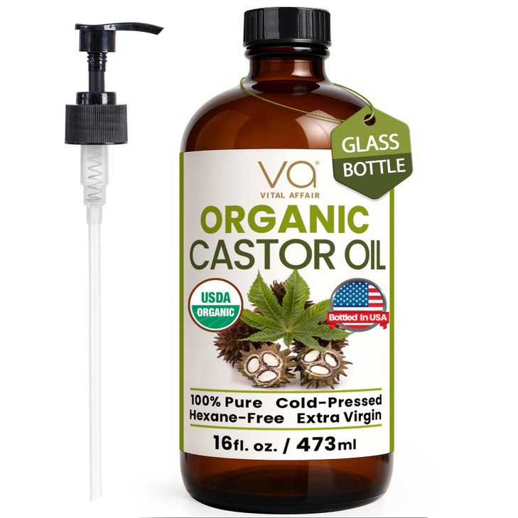 VITAL AFFAIR Pure Castor Oil Organic Cold Pressed Unrefined Glass BottleUSDA Certified for Castor Oil Pack Wrap for Face