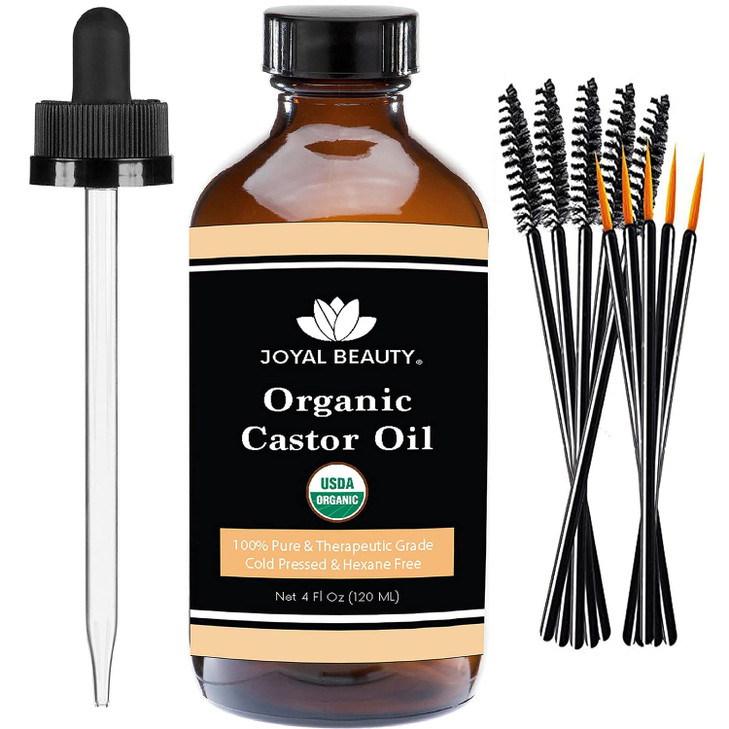 JOYAL BEAUTY Castor Oil USDA Certified Organic4oz 100 Pure Cold Pressed Unrefined Hexane Free Glass Bottle Hair Eyelashe