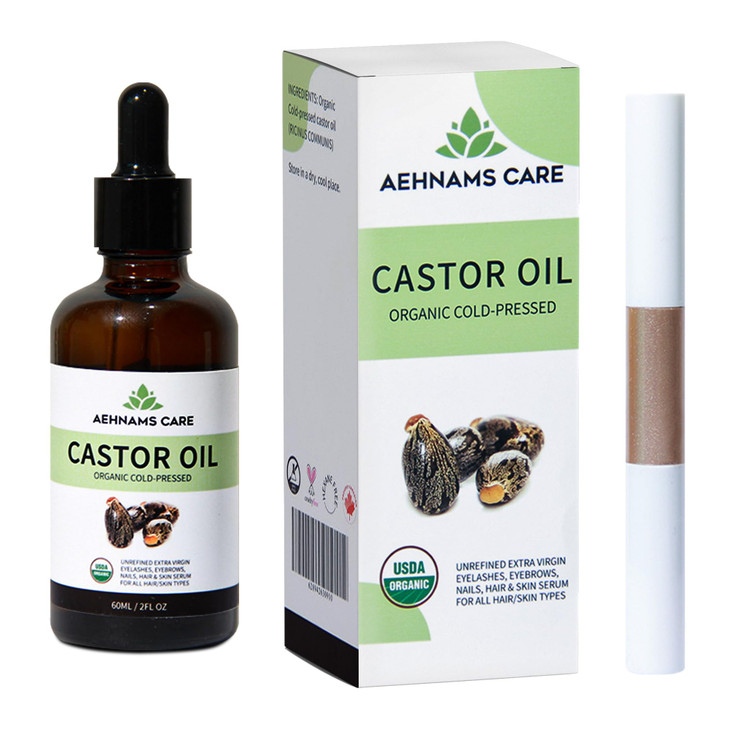 AEHNAMS CARE 100 Pure Castor Oil USDA Organic ColdPressed Unrefined HexaneFree 60ml 2oz for Healthy Skin Eyelashes Eyebr
