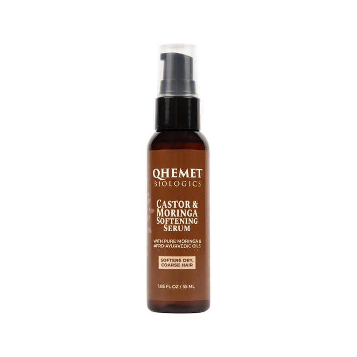 Qhemet Biologics Castor Moringa Softening Serum Adds Moisture to Dry Thick Coarse Hair Combats Brittleness and Breakage