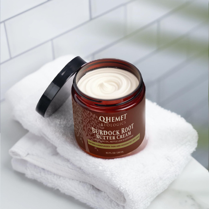 Qhemet Biologics Burdock Root Butter Cream LeaveIn Moisturizer for Low Porosity Hair Helps Soften and Smooth Dry Brittle