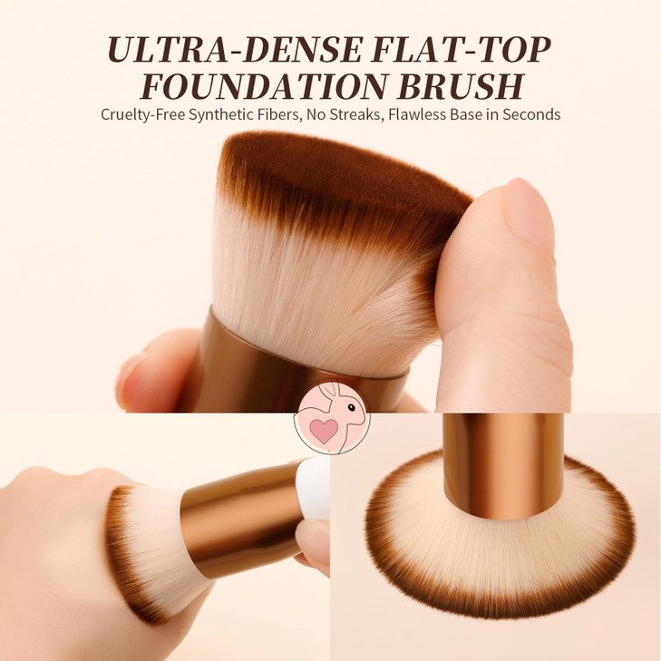 DUcare Foundation Brush,Flat Top Kabuki Brush Synthetic Professional Makeup Brush Liquid Blending Mineral Powder Buffing Stippling Makeup Tools, Rose