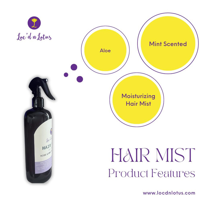 Locd n Lotus Peppermint Rosewater Hair Mist for Locs Cleansing All Natural Mist Great for Daily Use 16oz Great all hair