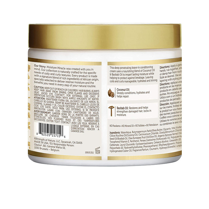 African Pride Moisture Miracle Coconut Oil Baobab Oil LeaveIn Cream Provides Intense Moisture Helps Repair Natural Coils
