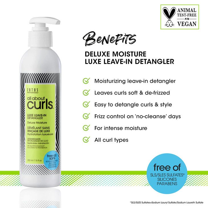 ALL ABOUT CURLS Luxe LeaveIn Detangler Deluxe Moisture Detangle Moisturize DeFrizz All Curly Hair Types Vegan Cruelty Fr
