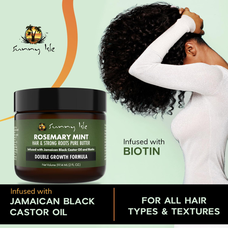 Sunny Isle Rosemary Mint Hair and Strong Roots Butter 2oz Infused with Biotin Jamaican Black Castor Oil Strengthen and N