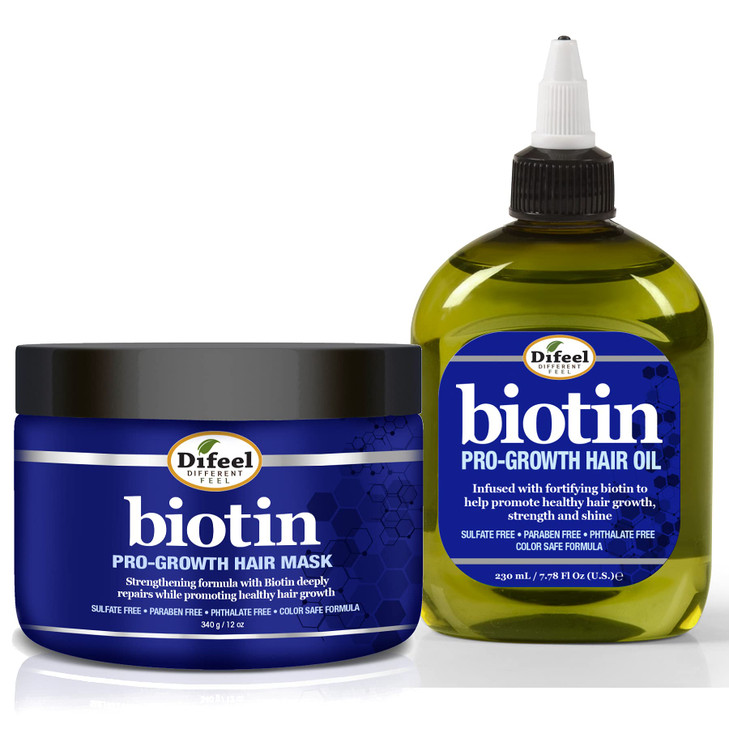 Difeel ProGrowth Biotin Hair Mask 12 oz with Biotin Hair Oil 71 oz 2Piece Set