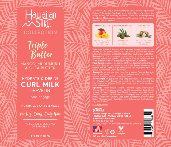 Hawaiian Silky Mango and Murumuru Butter LeaveIn Curl Milk 8 fl oz with Shea Butter for Moisture AntiBreakage No Sulfate