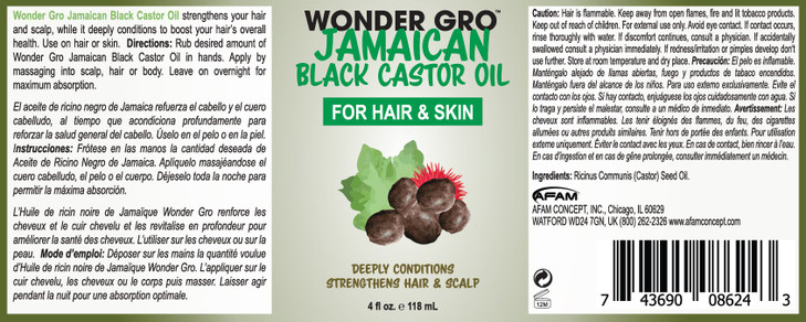 Wonder Gro Essential Oil Hair Skin Jamaican Black Castor Oil 4 fl oz Deep Strengthening Conditioner Boost Hair Growth fo