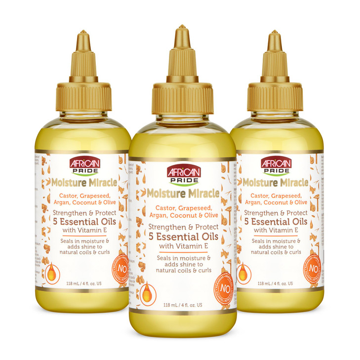 African Pride Moisture Miracle 5 Essential Hair Oils with Vitamin E Pack of 3 Moisture Shine Protection and Growth Argan