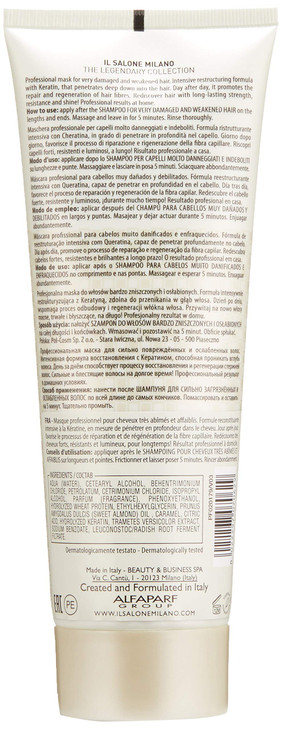 Il Salone Milano Professional Keratin Mask for Very Damaged Hair Reconstruction Strengthen and Repair Premium Quality 85