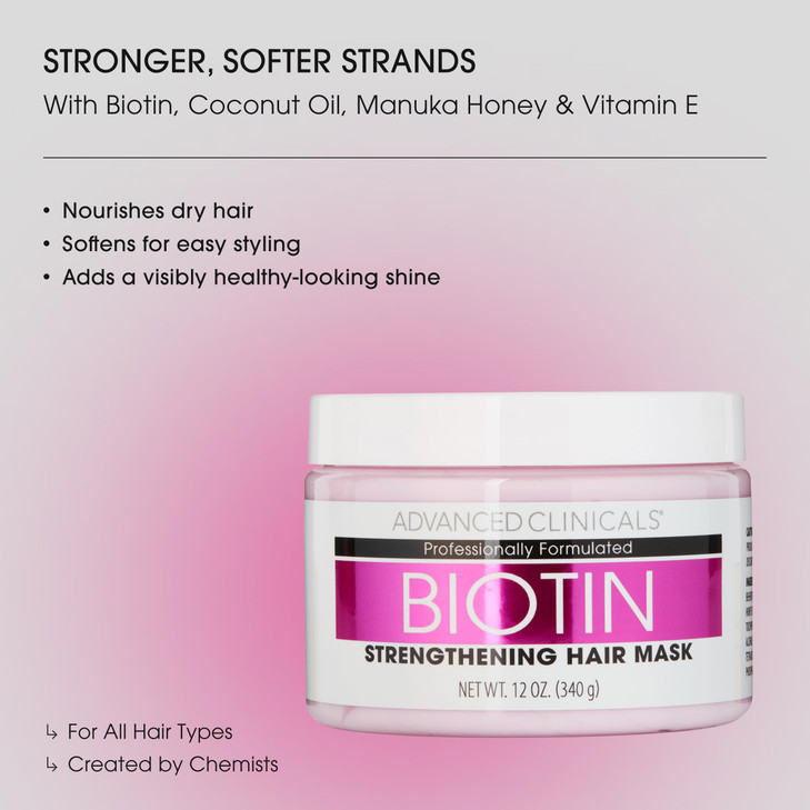 Advanced Clinicals Biotin Hair Treatment AntiBreakage Repair Hair Mask Strengthen Broken ColorTreated Hair WRepairing De