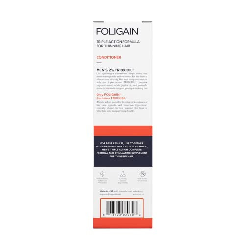 Foligain Triple Action Conditioner For Thinning Hair Volumizing Conditioner for Men 8 Fl Oz