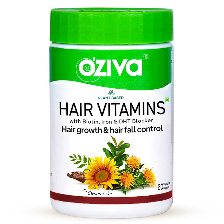 OZIVA Plant Based Hair Vitamins Hair Vitamins for Hair Growth Better Hair Health with Omega3 Biotin Vitamin E for Hair C