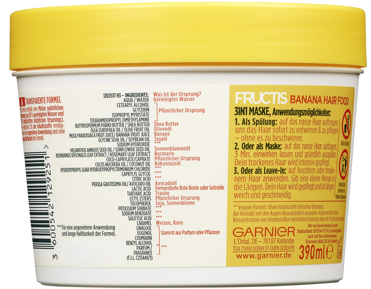 Garnier Fructis Nourishing Banana Hair Food 3in1 Mask for Dry Hair Nourishes and Gives Smoothness 390 ml