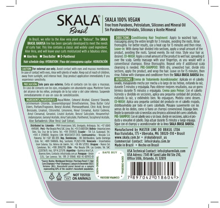SKALA Babosa Hair Treatment Cream 1 kg Aloe Vera Shea Butter for Curly Hair