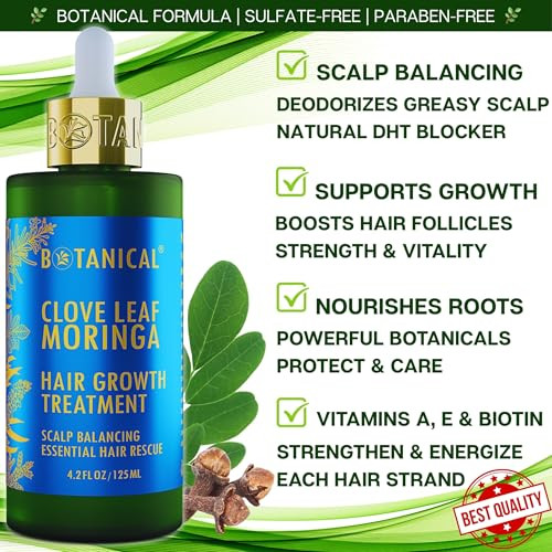 Botanical Hair Growth Treatment Clove Leaf Moringa Hair Oil For Hair Thinning Prevention PreShampoo Scalp Stimulating De
