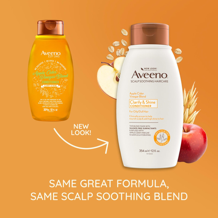 Aveeno Apple Cider Vinegar Sulfate-Free Conditioner for Balance & High Shine, Daily Moisturizing & Scalp Soothing Conditioner for Oily or Dull Hair,