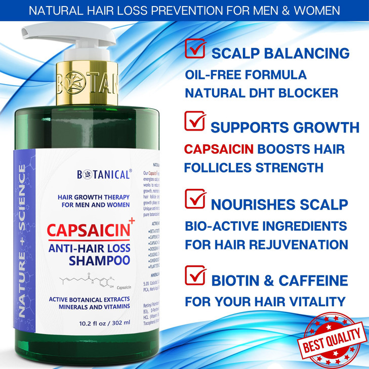 Botanical Capsaicin Shampoo for Hair Loss and Hair Thinning OilFree Scalp Stimulating Natural Shampoo For Men Women 102
