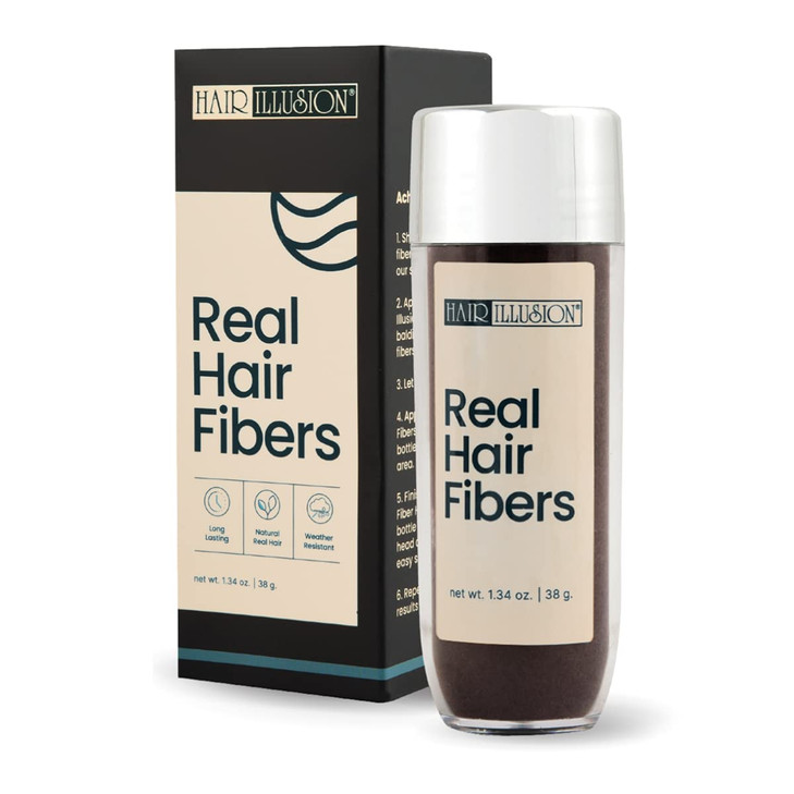 HAIR ILLUSION 100 Natural Human Hair Fibers Not Synthetic For Men Women Premium Hair Building Formulation Large 38g Bott
