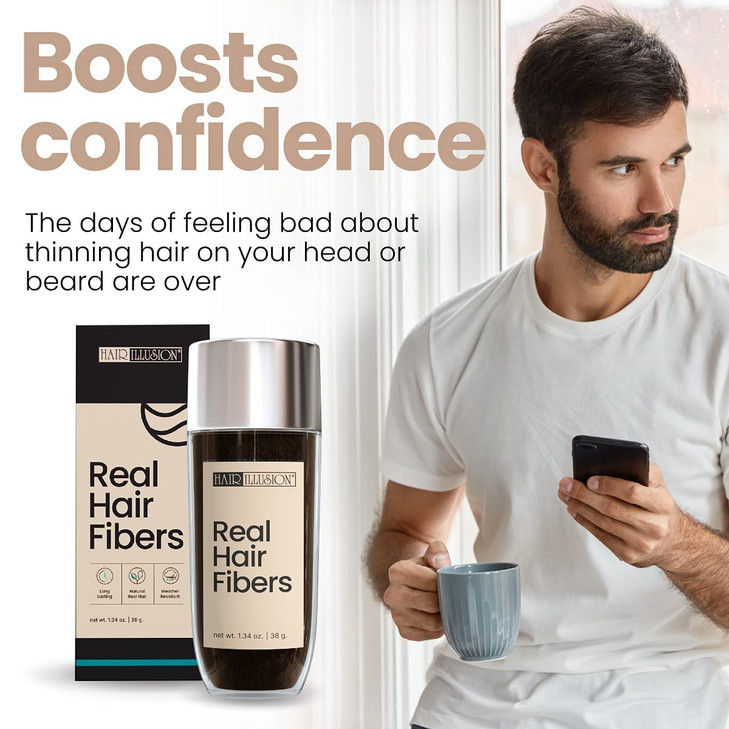 Hair Illusion Dark Brown Real Hair Fibers for Thinning Hair 100 Natural Texture Non Synthetic Hair Fibers Bald Spot Cove