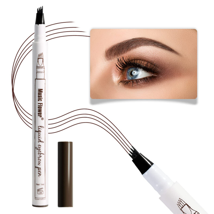Music Flower Eyebrow Pencil, Liquid Eyebrow pen, Waterproof Brow Pen with Micro-Fork Tip, Fine Sketch Long Lasting Smudgeproof Microblading Pen - Che