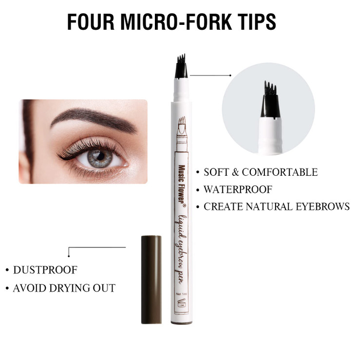Music Flower Eyebrow Pencil, Liquid Eyebrow pen, Waterproof Brow Pen with Micro-Fork Tip, Fine Sketch Long Lasting Smudgeproof Microblading Pen - Che