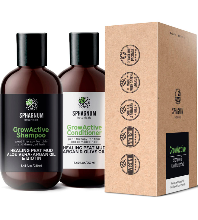 Hair Growth Shampoo and Conditioner Natural Argan Oil Treatment with Effective Peat Mud for Thin and Damaged Hair No SLS