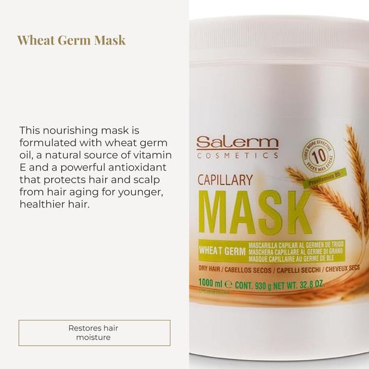 SALERM Nourishing Hair Mask 1000 ml with Wheat Germ for Dry and Damaged Hair Deep Hair Hydration Shine and Brightness Ha