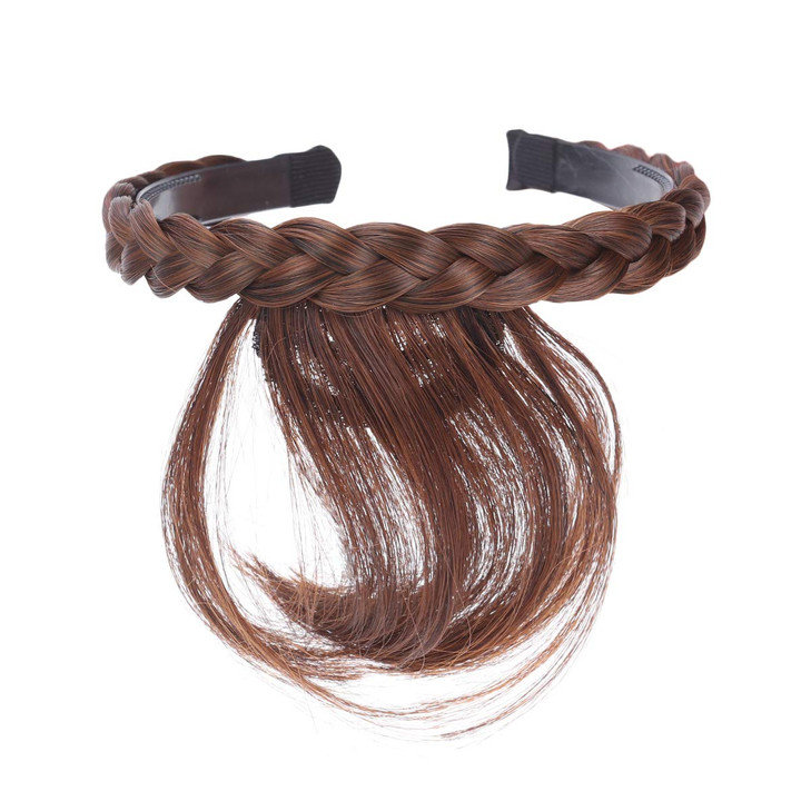 Clip In Bangs, Brown Fake Bangs 100% Real Human Hair Extensions Wispy Clip on Air Bangs for Women Fringe with Temples Hairpieces Curved Bangs for Dai