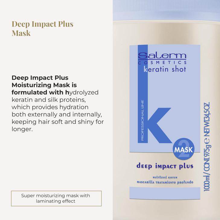 SALERM Hydrating Hair Mask Deep Impact Plus 1000 ml Deep Hair Hydration For Use After Keratin Shot Keramix Treatment Smo