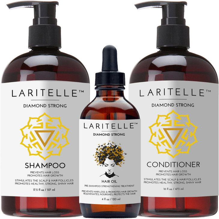 Laritelle Organic Hair Growth Set Diamond Strong Shampoo Conditioner Treatment Combo Nourish Strengthen Promote New Hair