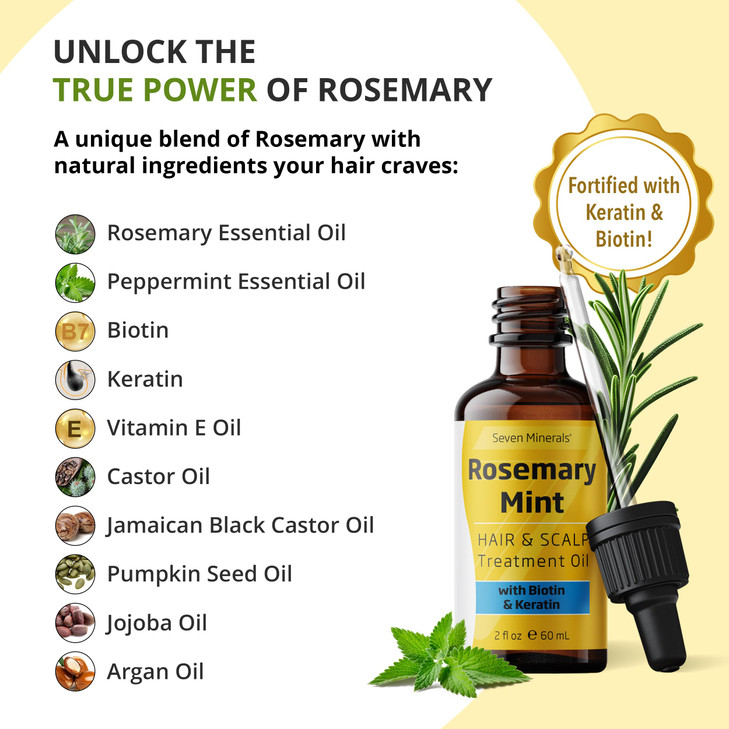 Seven Minerals Rosemary Oil for Hair Growth Infused with Biotin Keratin Mint and Natural Strengthening Oils for Men Wome