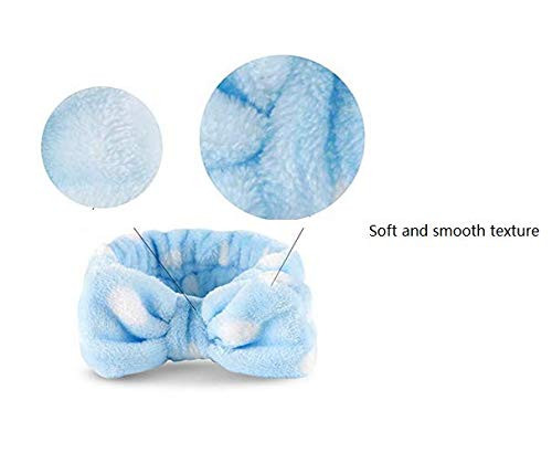 LASSUM 2 Pcs Soft Caroset Fleece Hairlace Headband, Bowknot Elastic Hair Band Hairlace for Washing Face Shower Spa Makeup,Pink+Blue