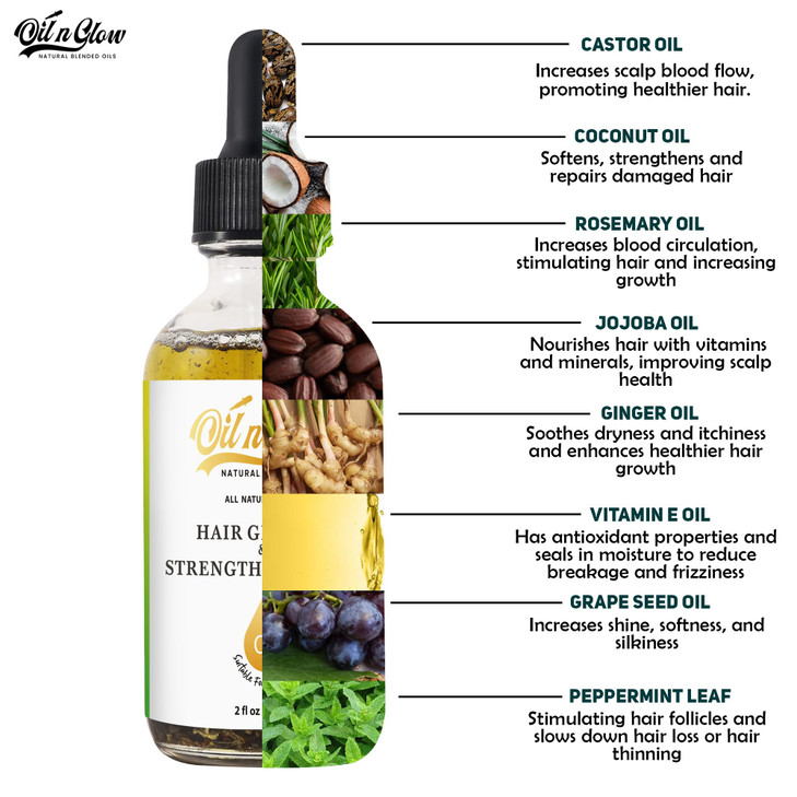 OilnGlow USDA Certified Organic 9 in 1 Natural Hair Growth Serum Strengthening Oil with Rosemary Castor 100 Vegan Jojoba