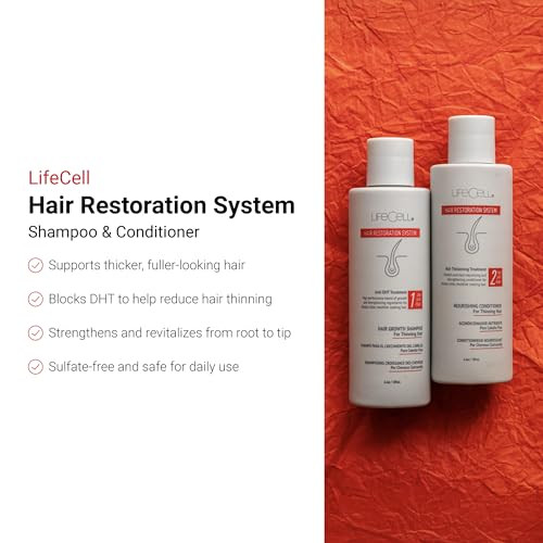 LifeCell Hair Restoration System AntiDHT Shampoo Conditioner for Thicker Fuller Hair Strengthens Revitalizes Supports Sc