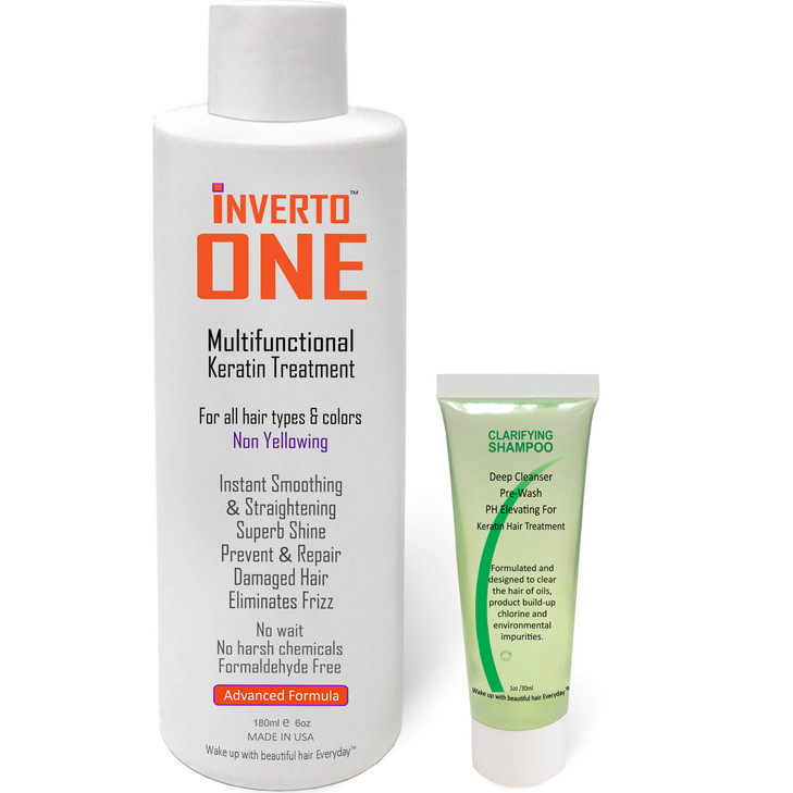 INVERTO ONE 180ml Formaldehydefree Brazilian Complex Keratin Blowout Kit with Clarifying Shampoo Vegan Salon Grade Treat