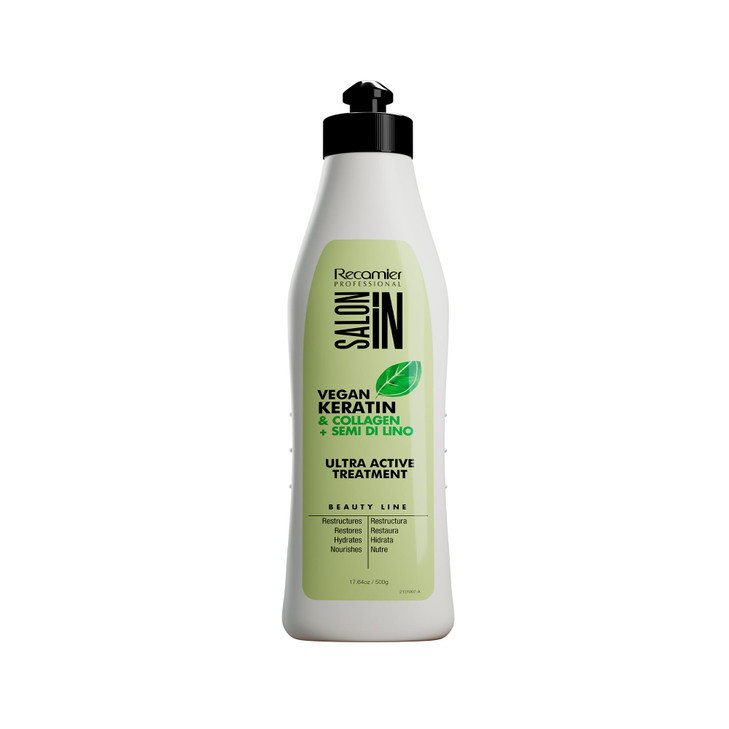 Salon In by Recamier Vegan Keratin Hair Treatment Vegan Keratin Collagen Semi Di Lino Ultra Active Hair Treatment 176 oz