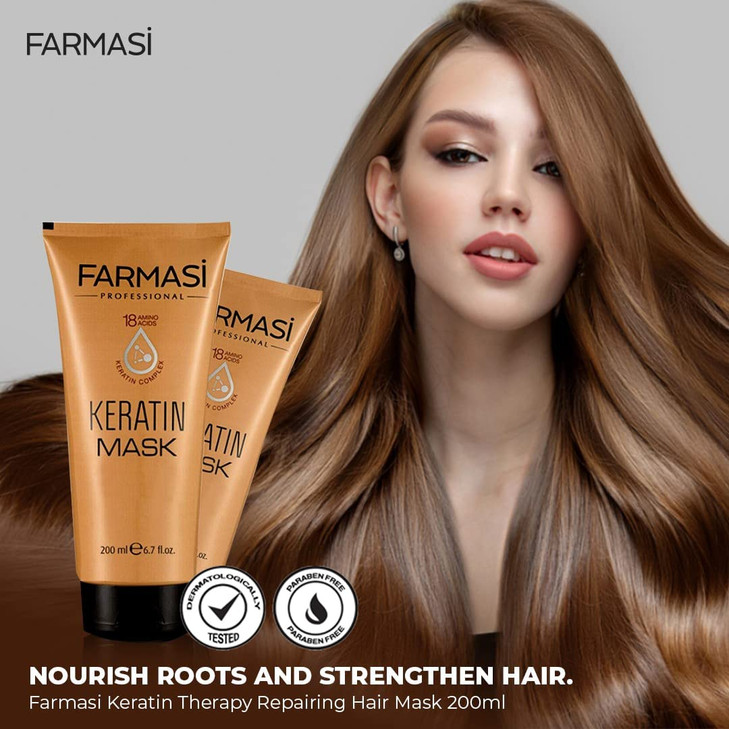 FARMASi Professional Keratin Therapy Repairing Hair Mask Deep Repair Moisture Care for Dry Damaged Color Treated Hair Sm