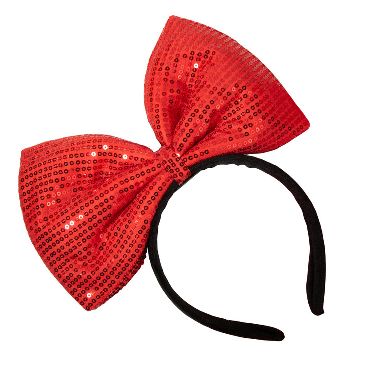 CHuangQi Red Bow Headbands with Double-sided Sequins for Girls & Ladies, Handmade Cute Hair Bands for Party or Cosplay